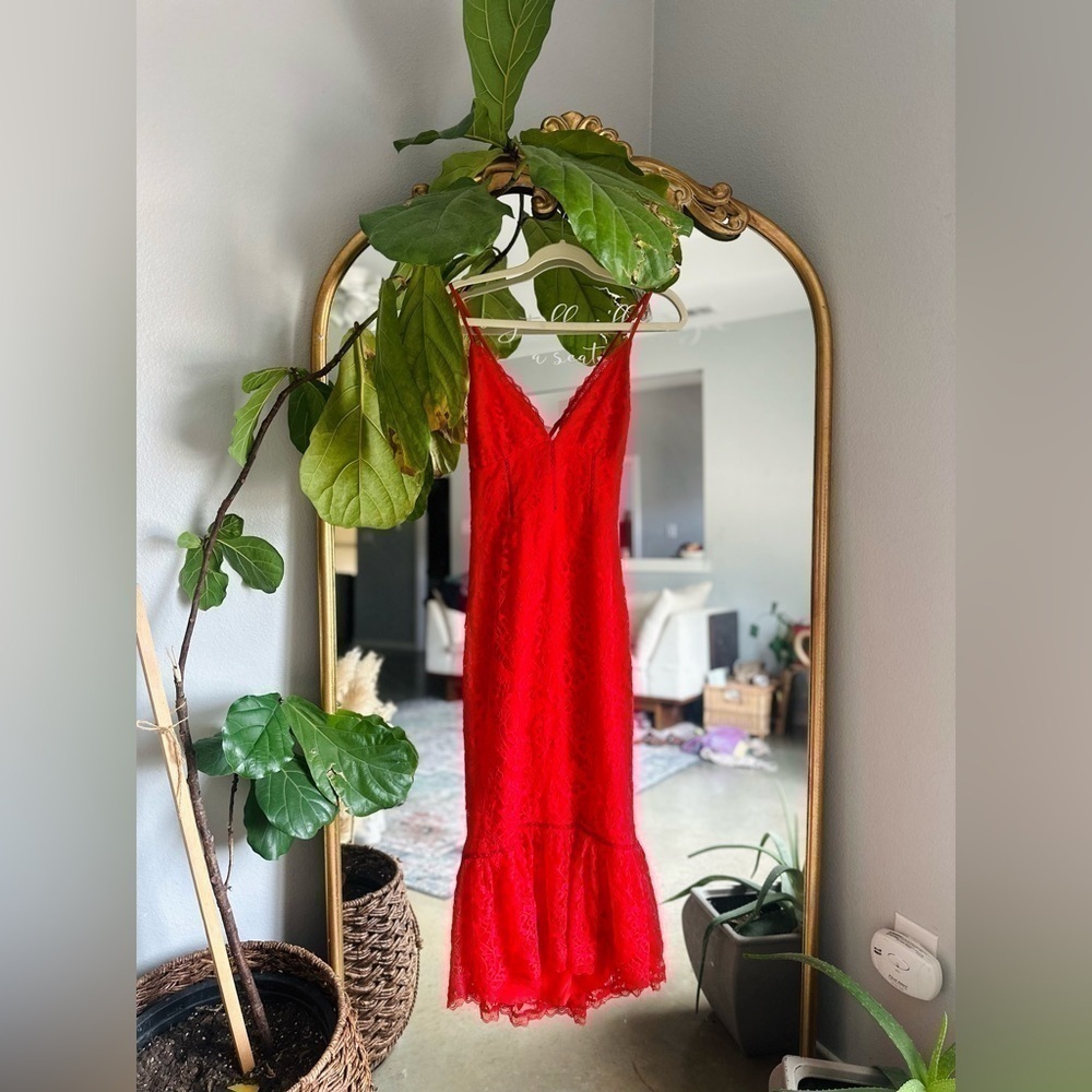 Lover and friends red lace midi dress nwt Xs